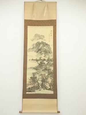 雲山筆　淡色山水　肉筆絹本掛軸（保護箱）